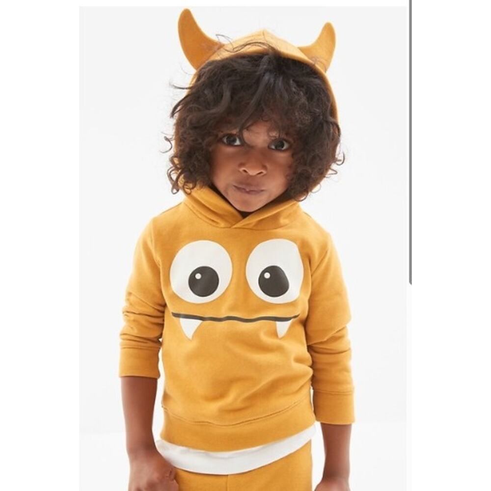 Baby Gap LS Yellow Monster Horned Hoodie - Size 2 Years (24M)